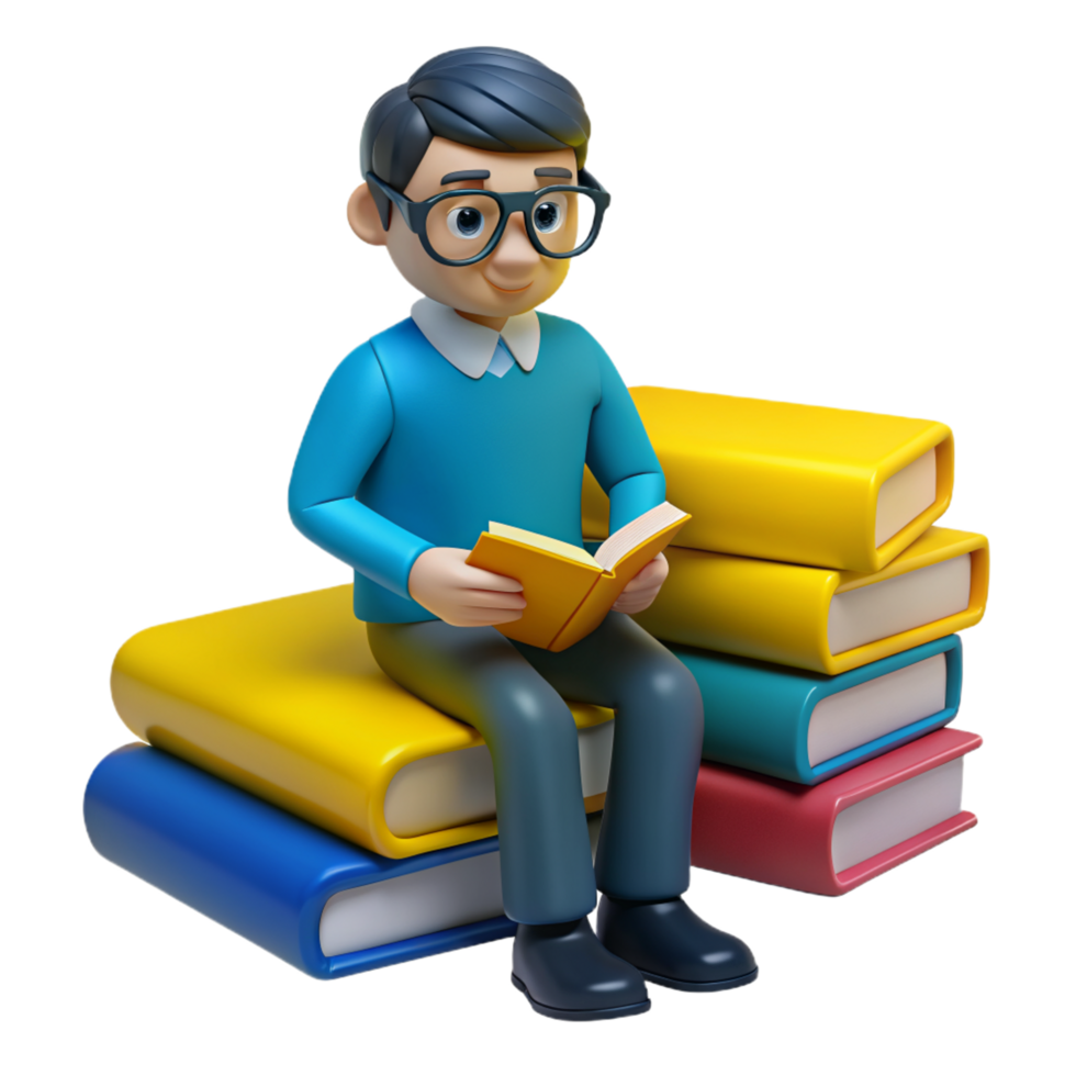 pensiero tipo con libri 3d rendere png