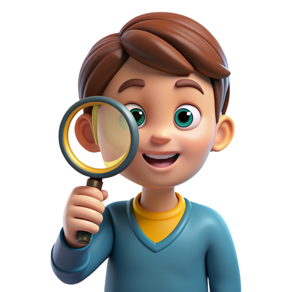 Boy Holding Magnifying Glass 3d png