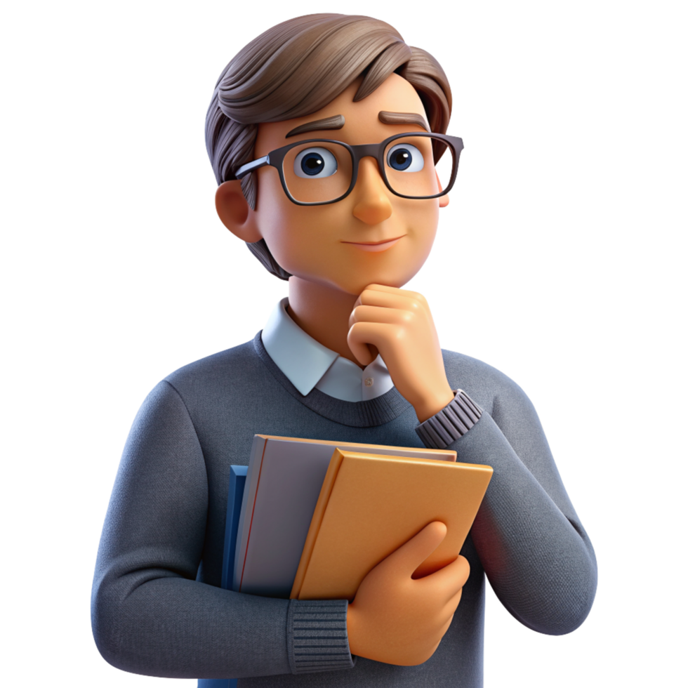 Thinking Guy with Books 3d Design png