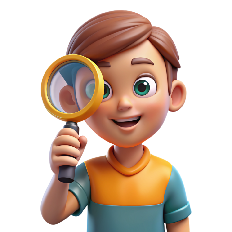 Boy Holding Magnifying Glass 3d Render png