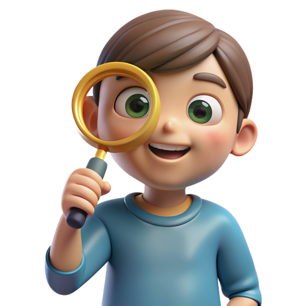 Boy Holding Magnifying Glass 3d Avatar png