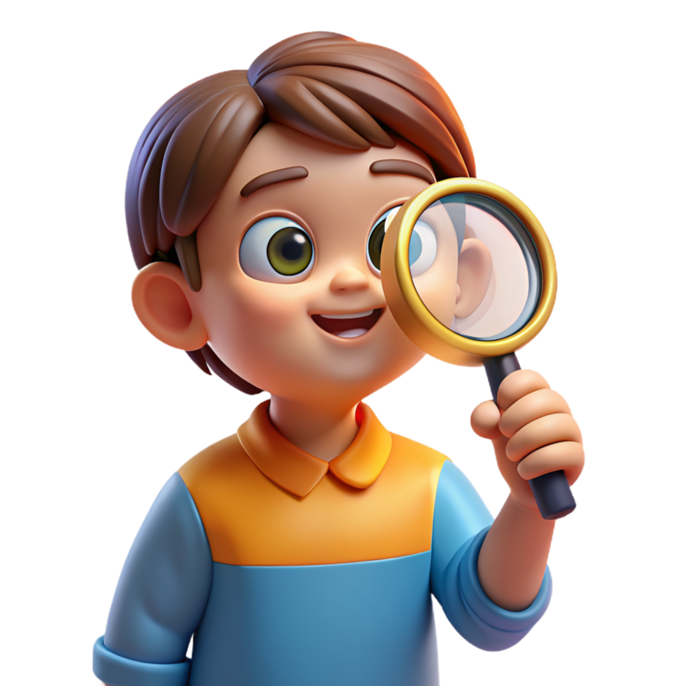 Boy Holding Magnifying Glass 3d Design png