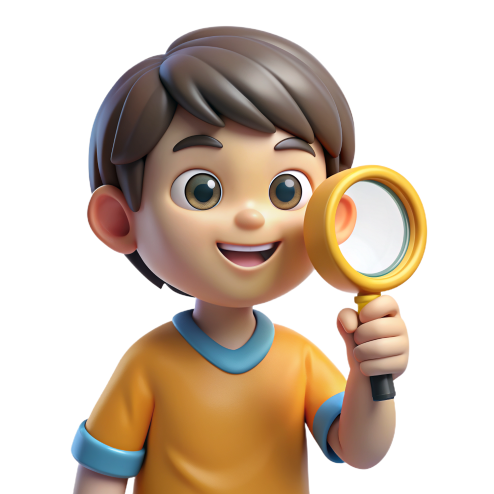 Boy Holding Magnifying Glass 3d Character png
