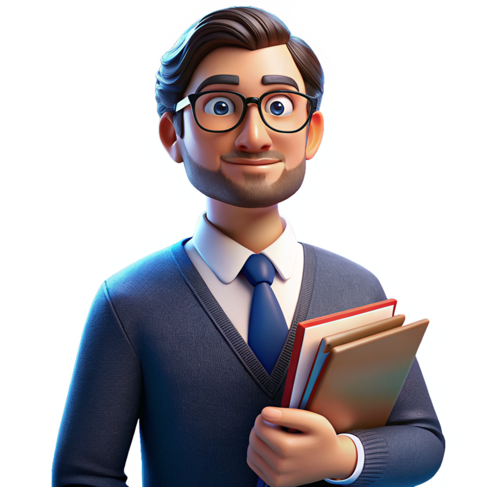 Thinking Guy with Books 3d Image png