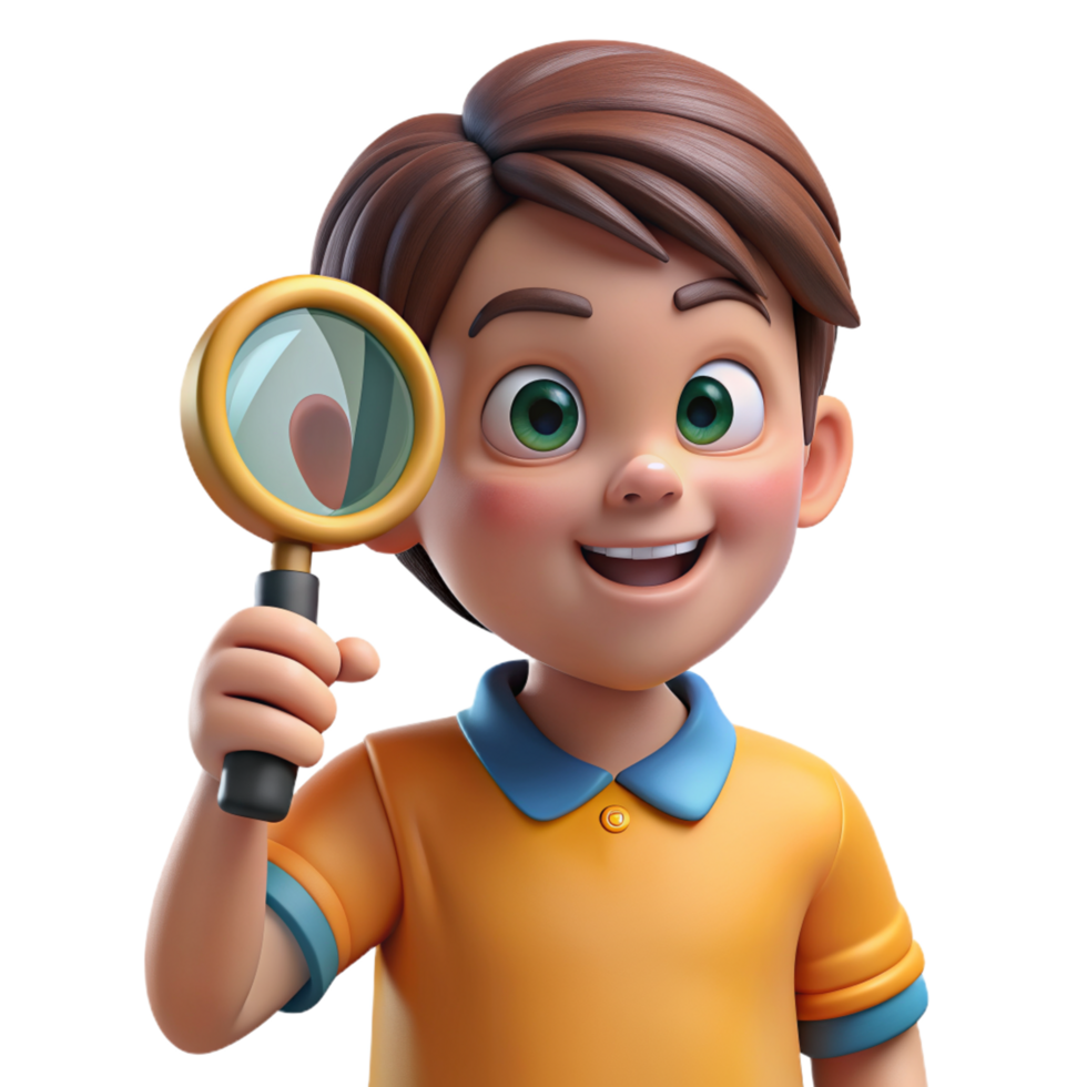 Boy Holding Magnifying Glass 3d Image png