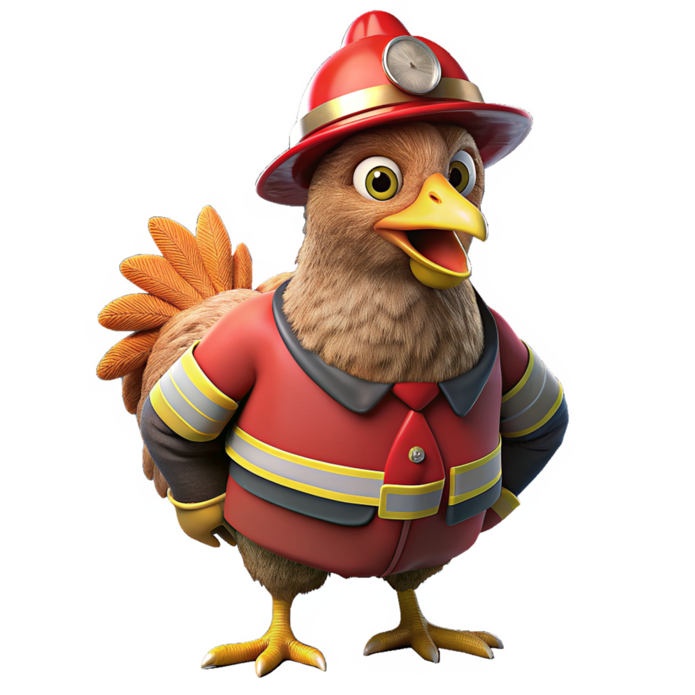 Chicken in Fireman Costume 3d png