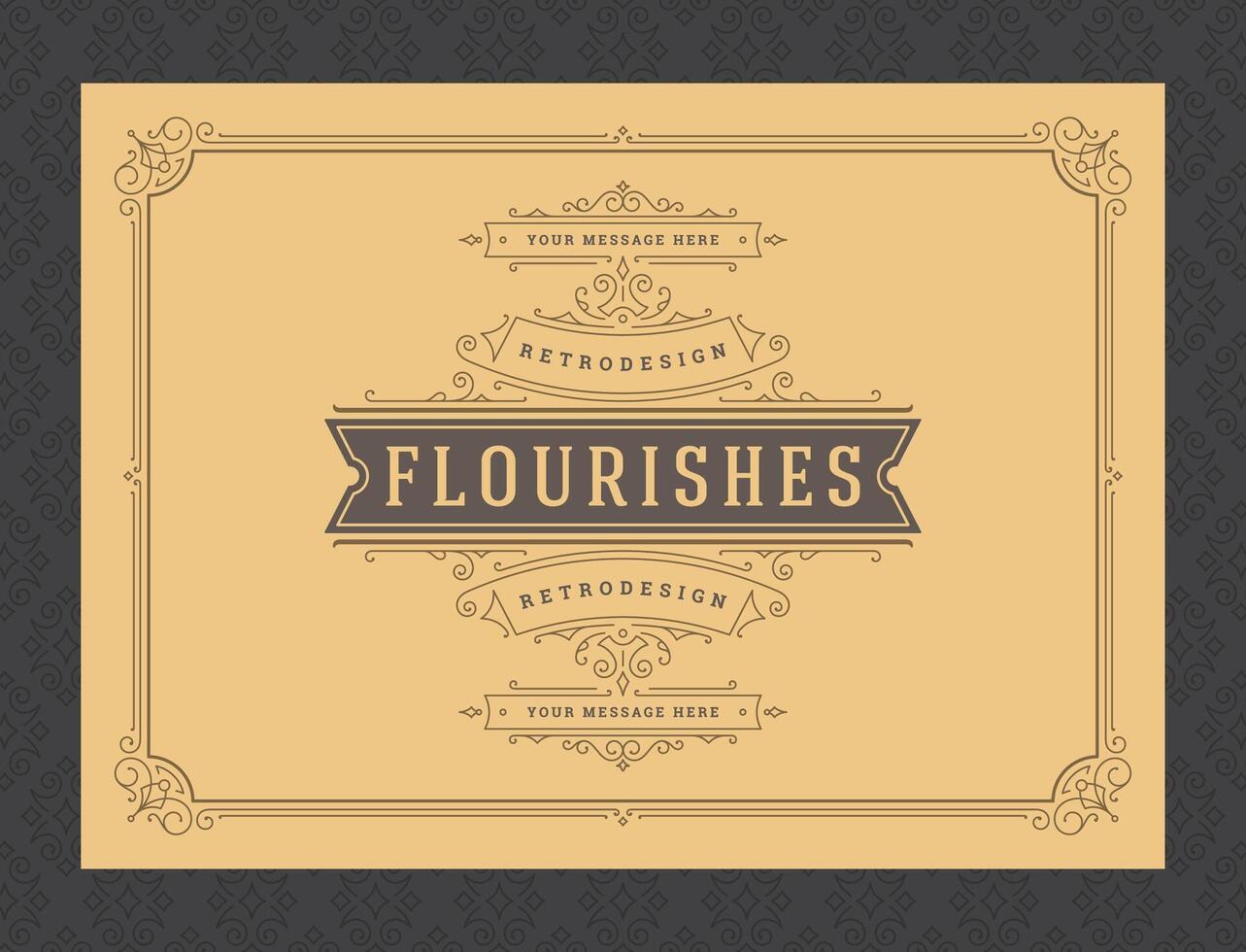 Vintage ornament greeting card calligraphic ornate swirls and vignettes frame design template vector