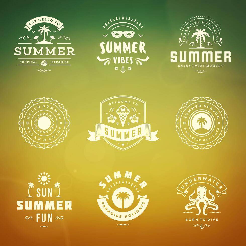 Summer holidays labels and badges retro typography design set. vector