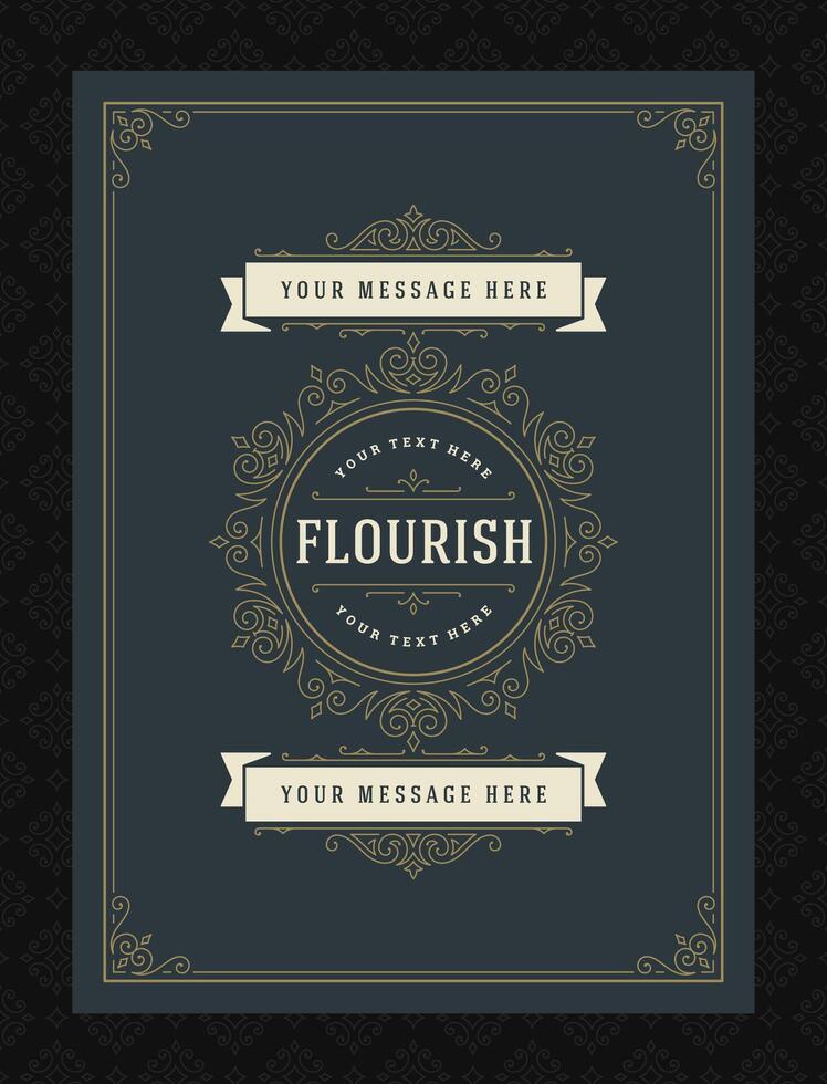 Vintage ornament greeting card calligraphic ornate swirls and vignettes frame design template vector