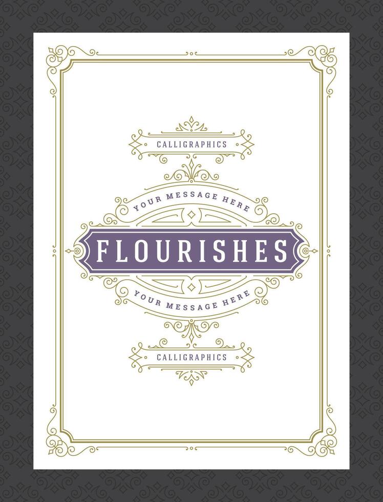 Vintage ornament greeting card calligraphic ornate swirls and vignettes frame design template vector
