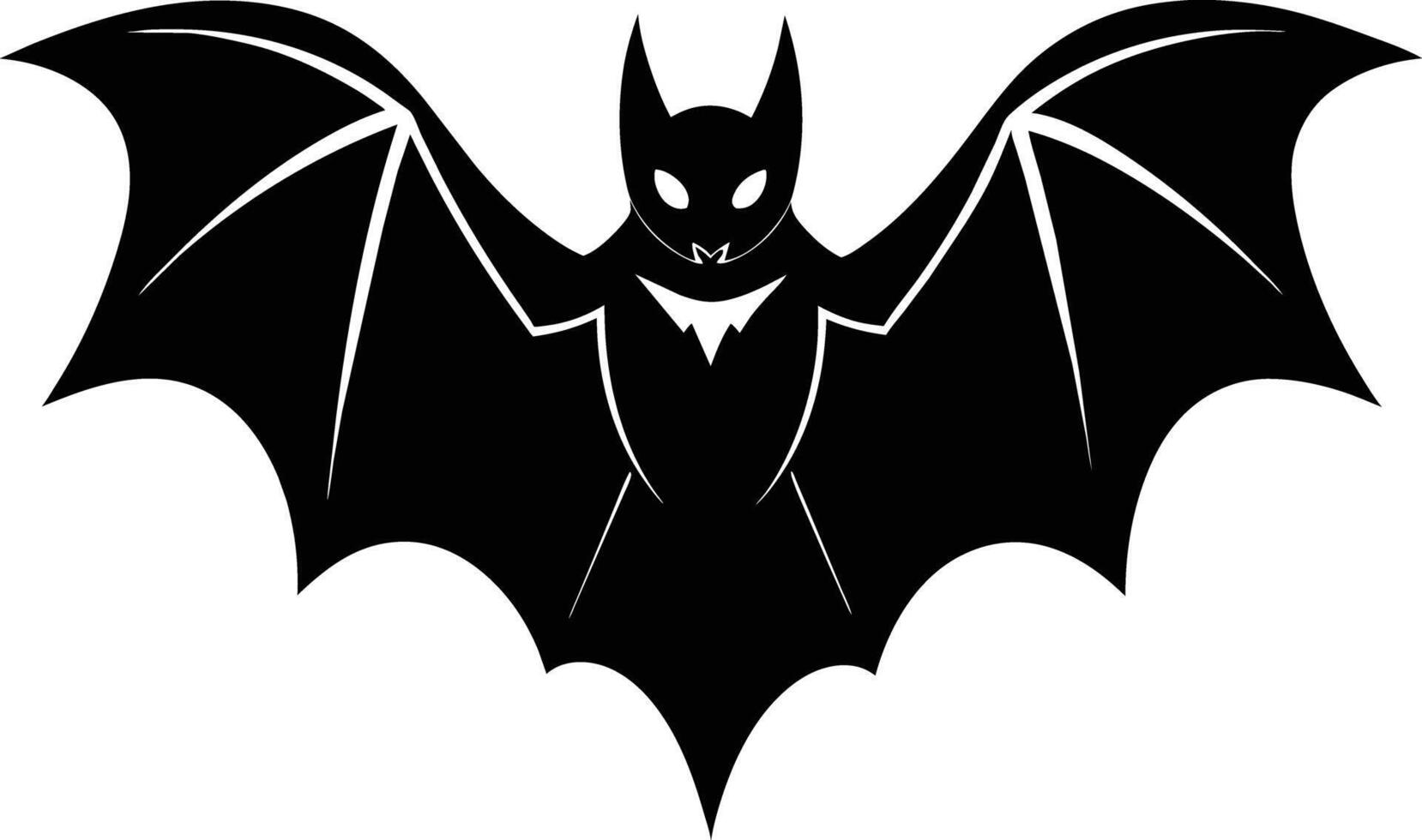 A black silhouette of a bat with wings vector