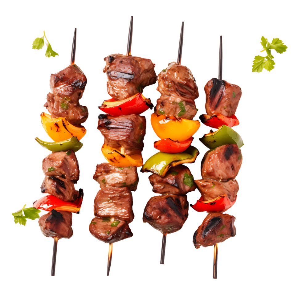 Mouthwatering Cutouts of Skewered Grilled Kebabs png