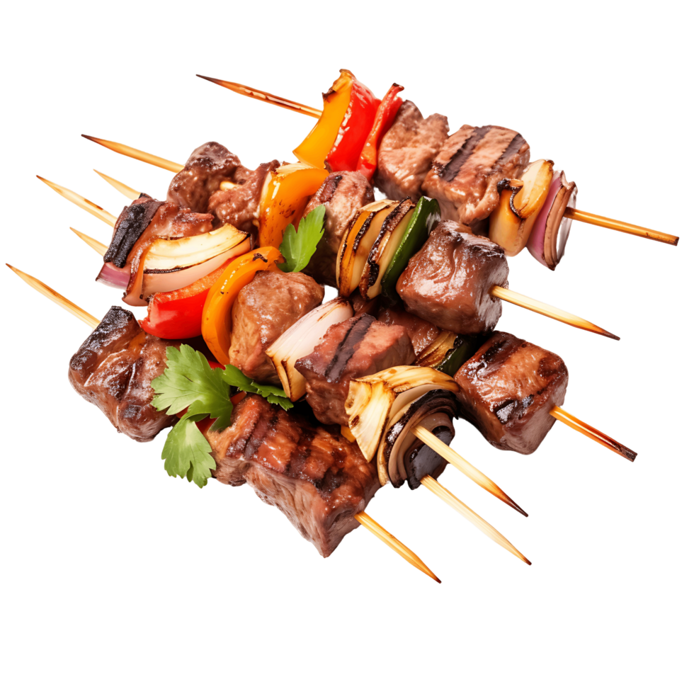Sizzling Cutouts of Grilled Kebabs on Skewers png