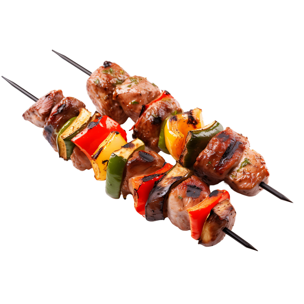 Aromatic Grilled Kebab Cutouts on Skewers png