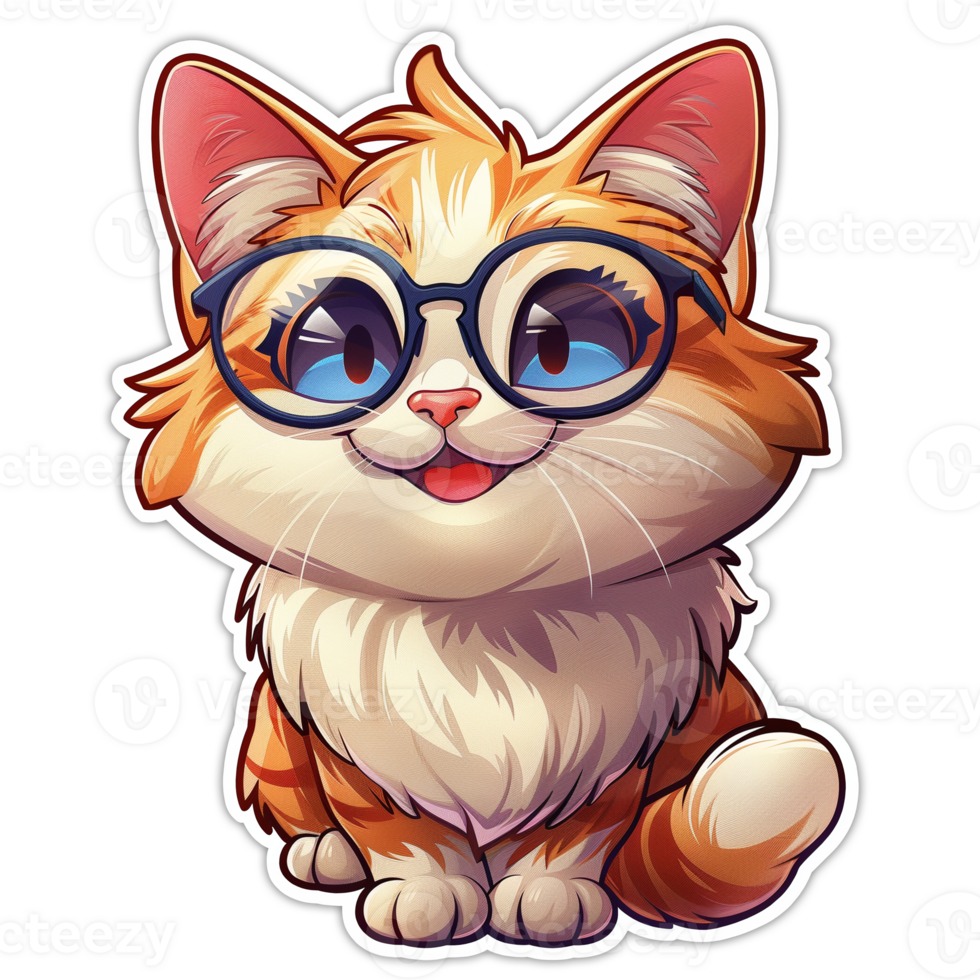 Cat red with glasses sticker on a transparent background in format png
