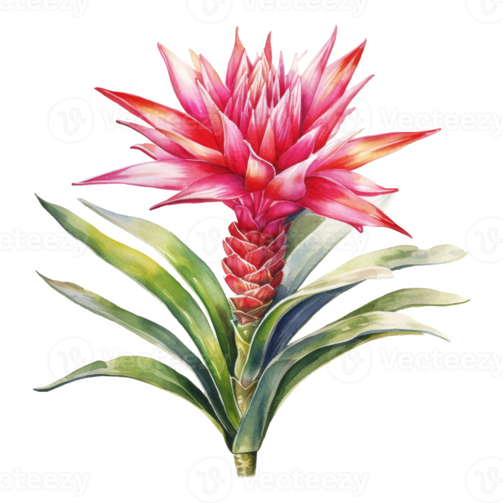 Bromeliads, Tropical Flower Illustration. Watercolor Style. png