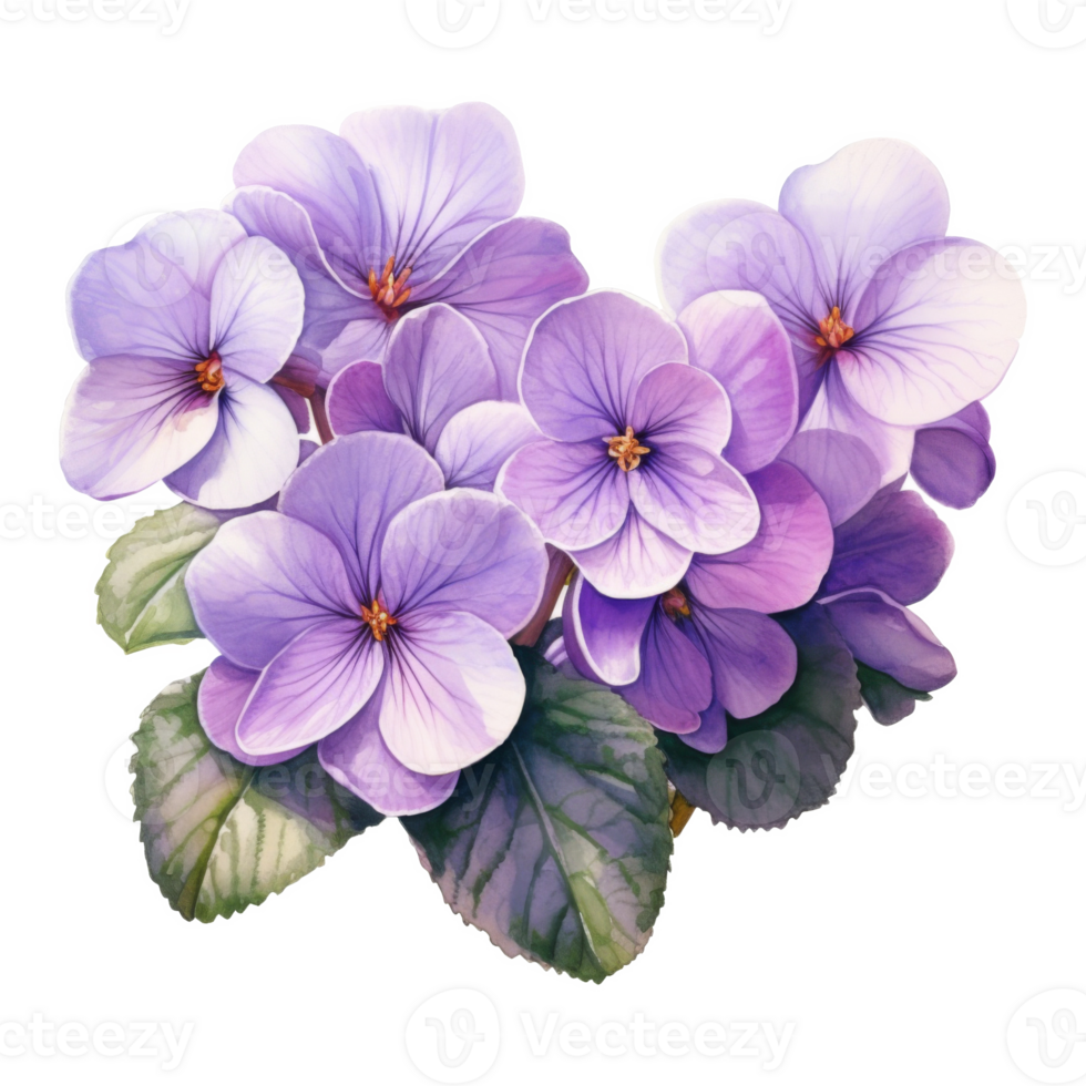 African Violet, Tropical Flower Illustration. Watercolor Style. png