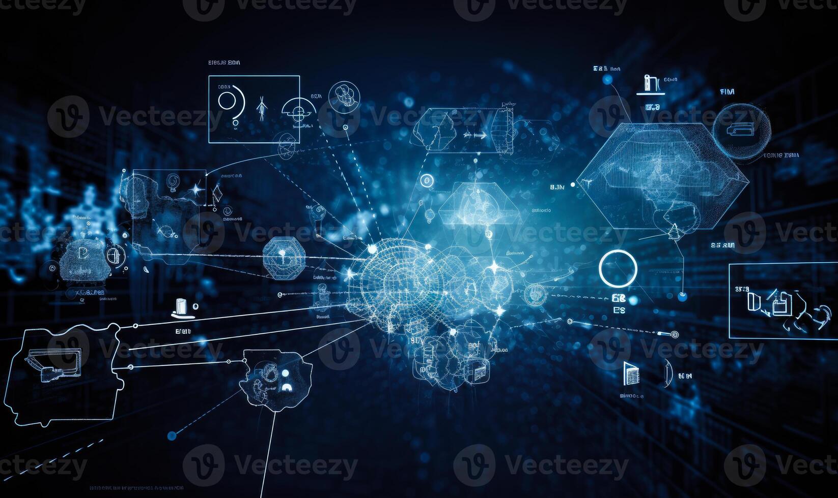 Abstract futuristic digital interface with data and network connections. Digital background with binary code pattern. photo