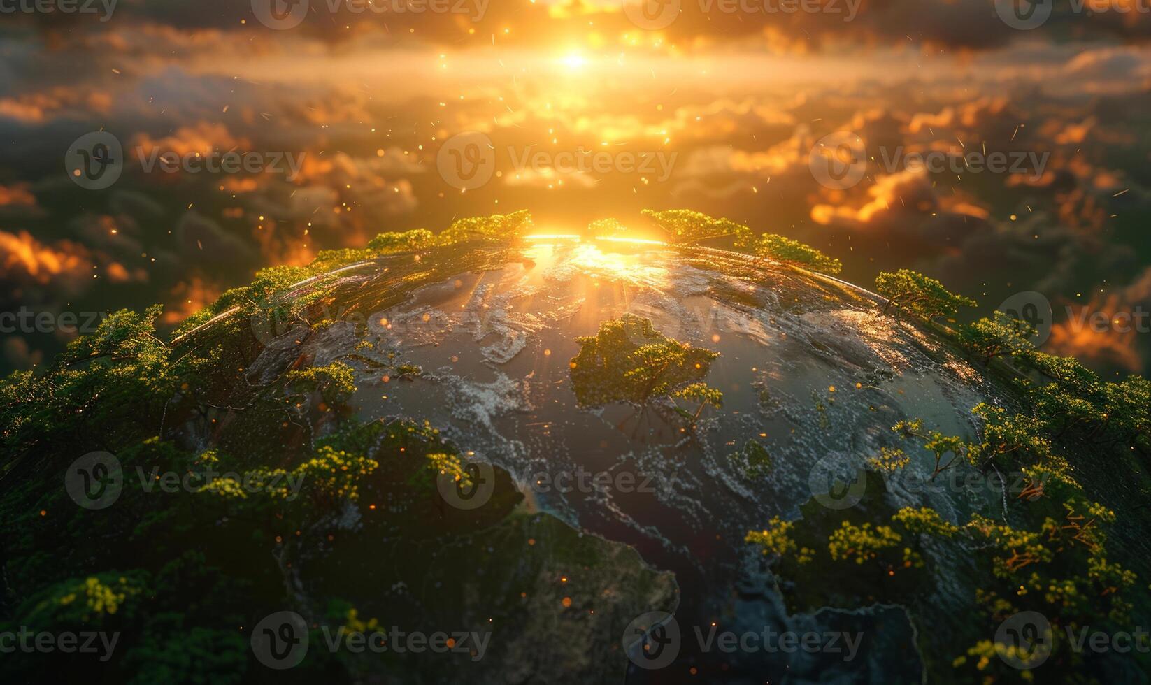Planet earth seen from space with clouds and atmosphere during sunrise photo