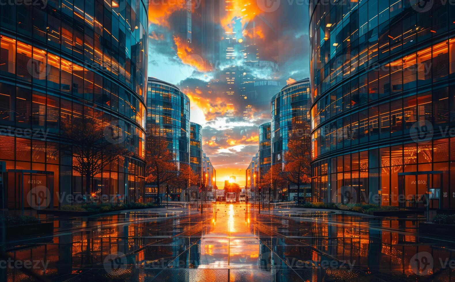Beautiful sunset over the city photo