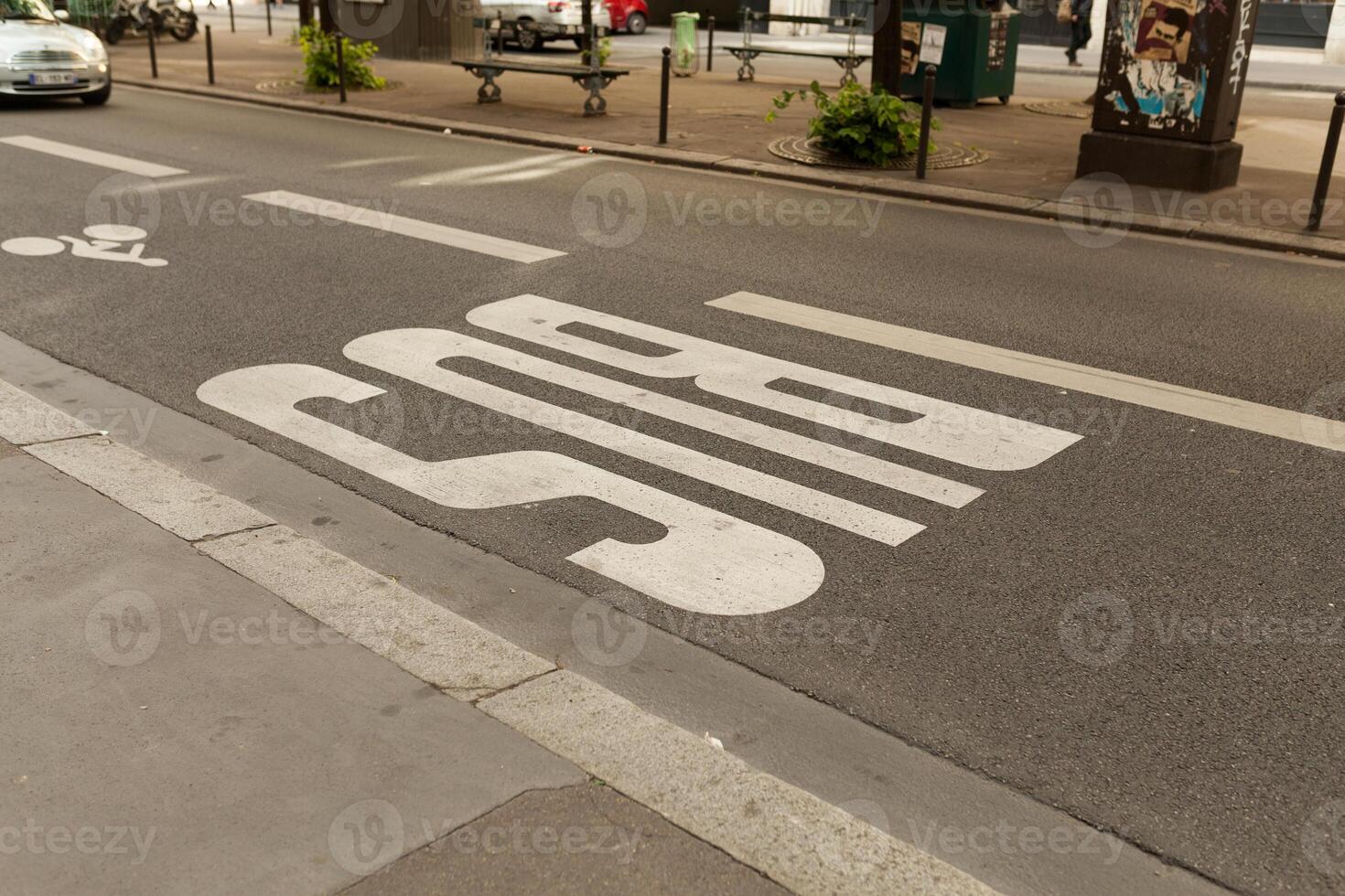 Paris, France 02 June, 2018 Bus sign on the road photo