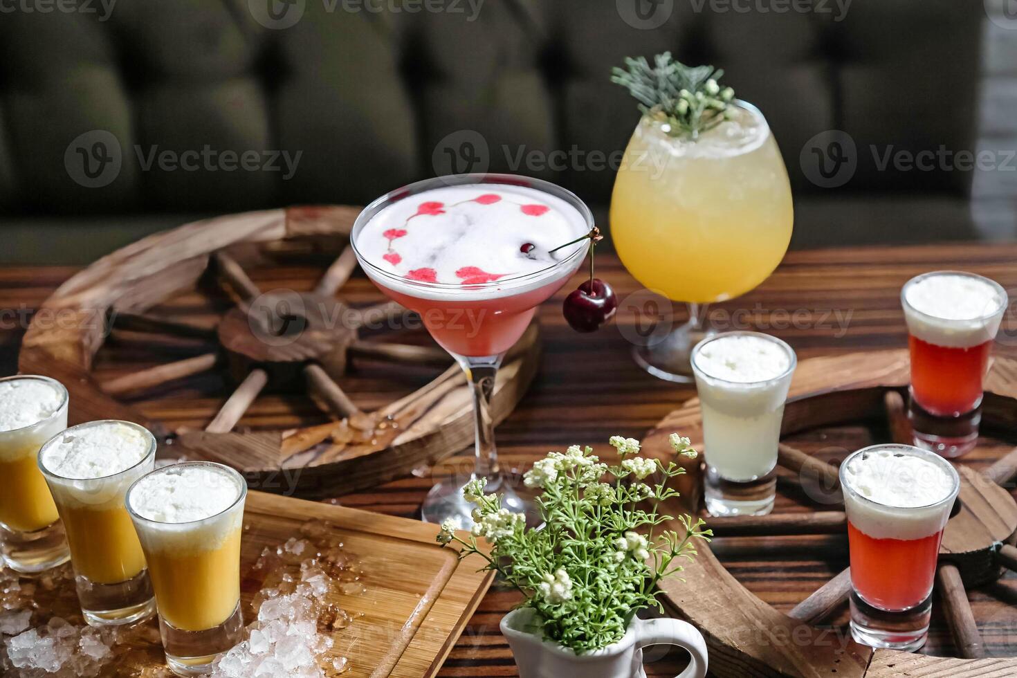 Table With Glasses Filled With Drinks photo