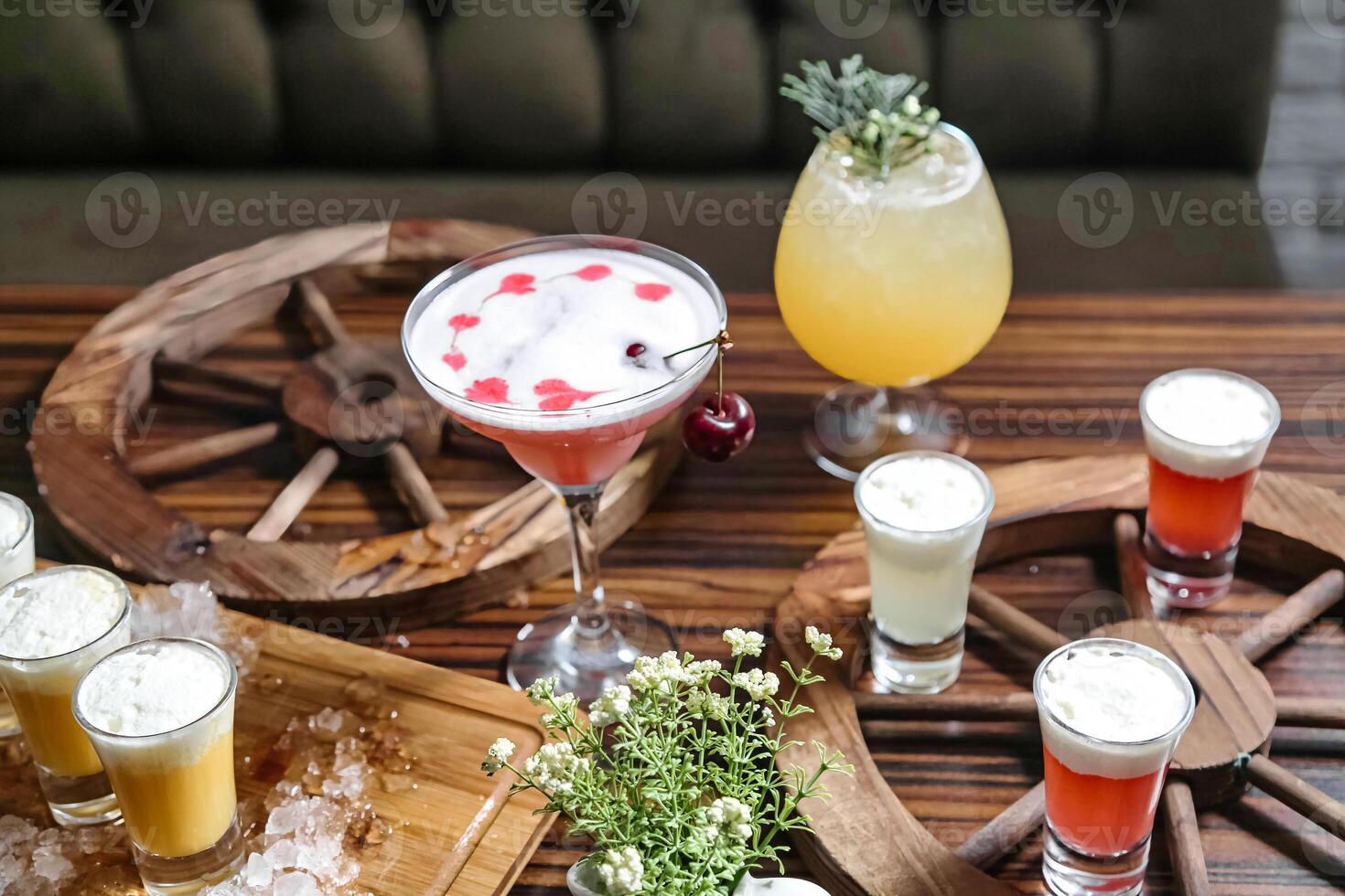 Assorted Drinks Displayed on Table photo