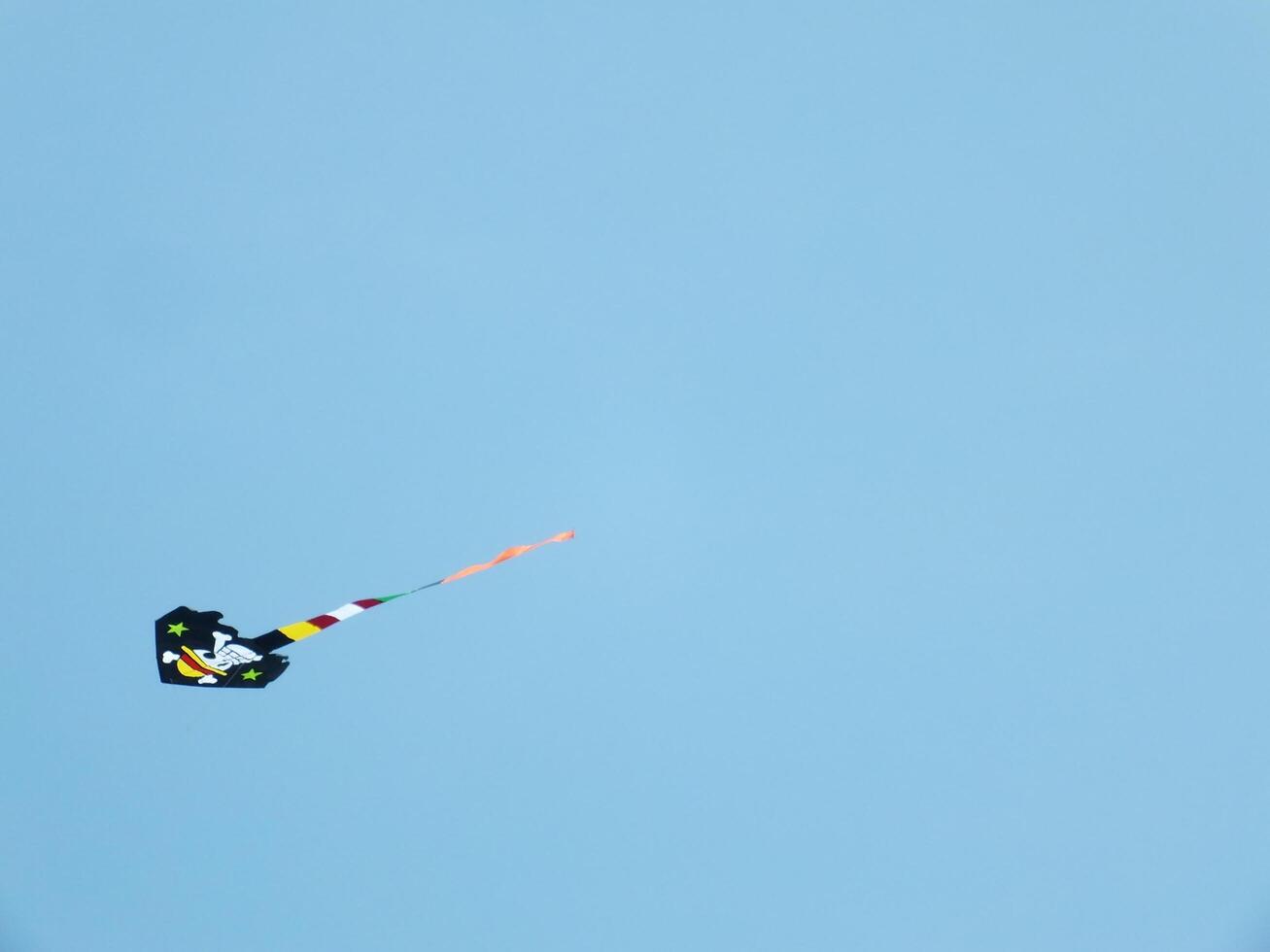Beautiful kite flies in a clear and blue sky on a sunny day. enjoy the wind. photo