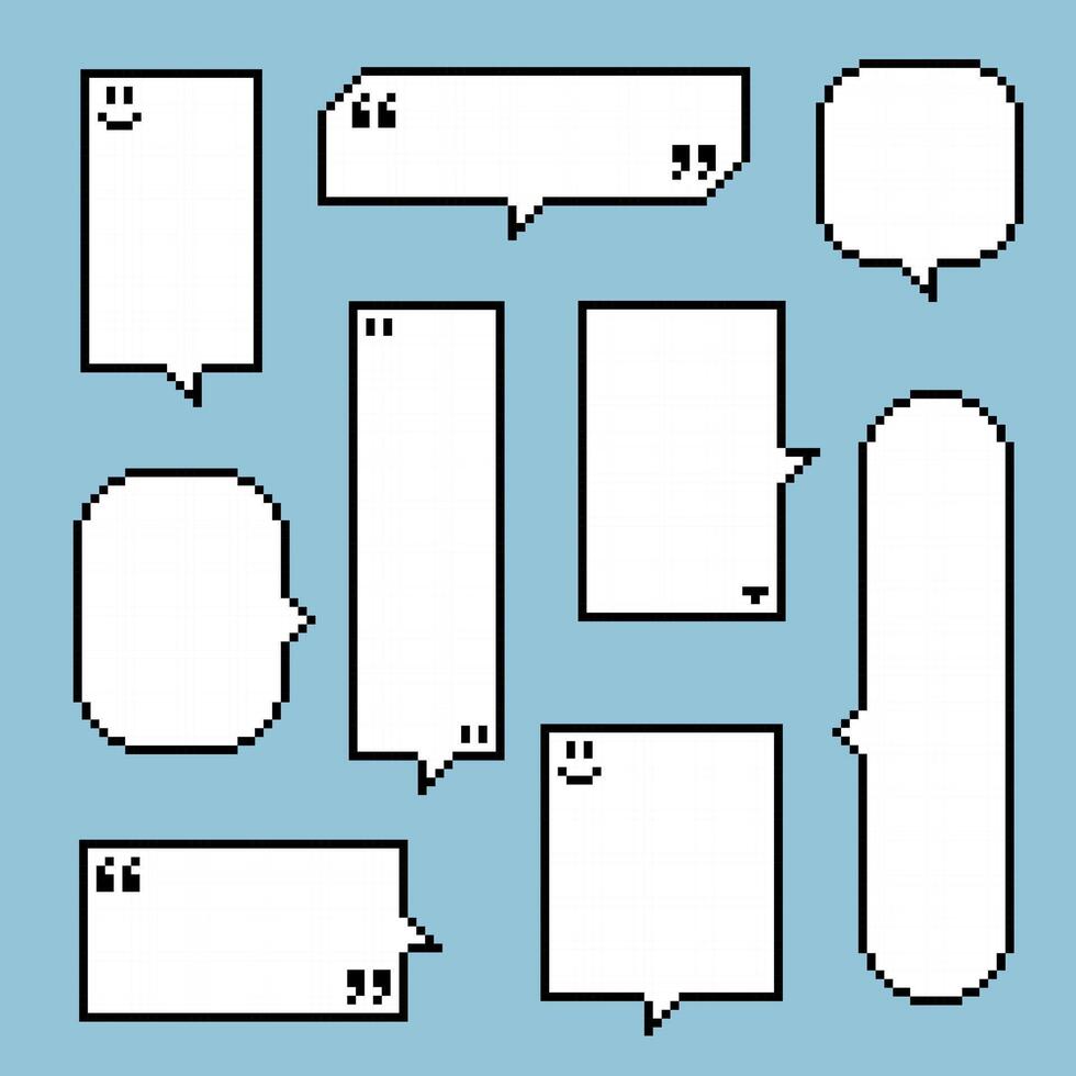collection set of retro game 8bit pixel speech bubble balloon black and white color vector