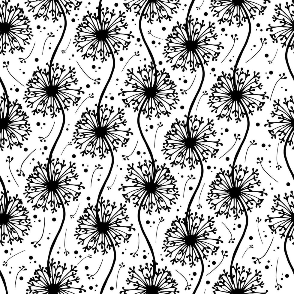 doodle pattern linear drawing of dandelions vector