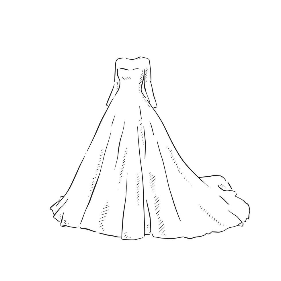 A line drawn illustration of a long sleeved wedding dress, which could be used for bridal boutiques, wedding blogs and so much more vector