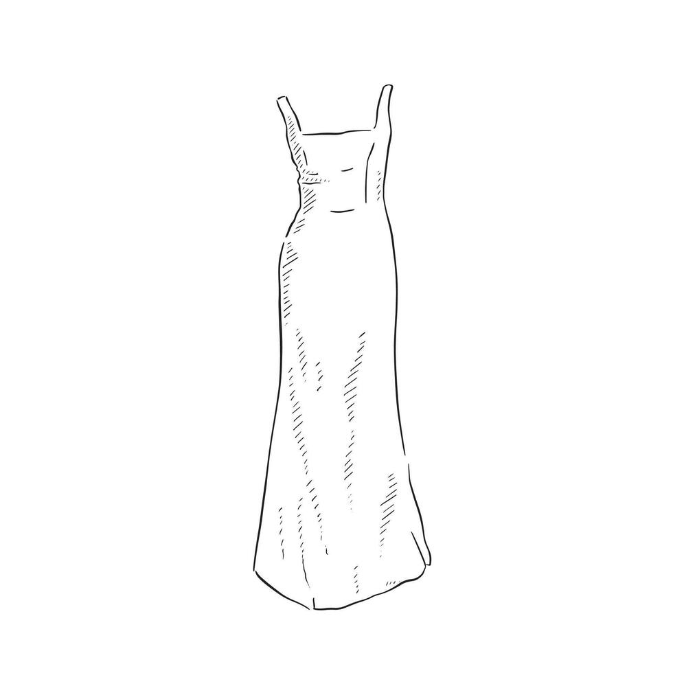 A line drawn illustration of a thick strap dress, which could be used for bridal boutiques, wedding blogs and so much more vector