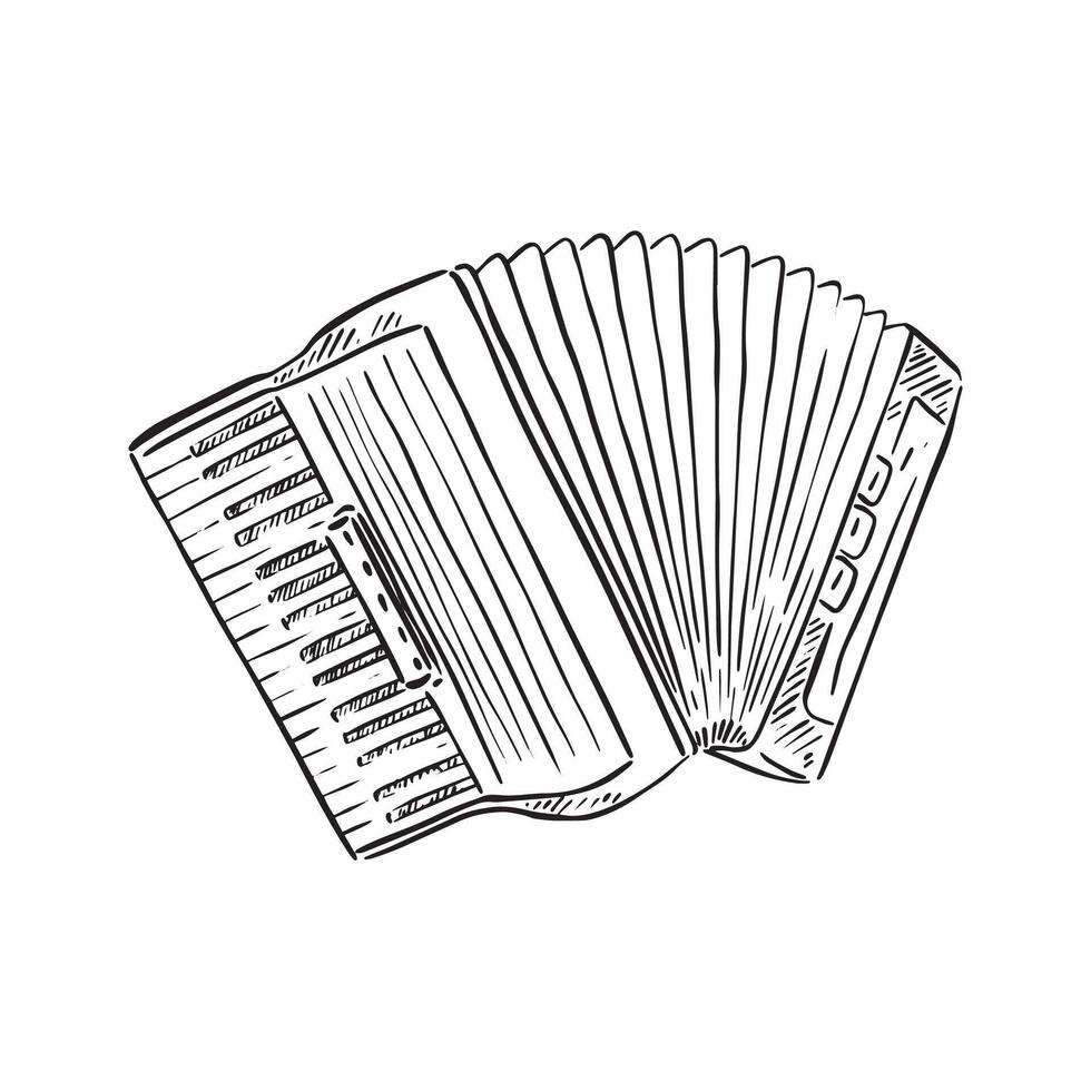 A line drawn illustration of a accordion in black and white vector