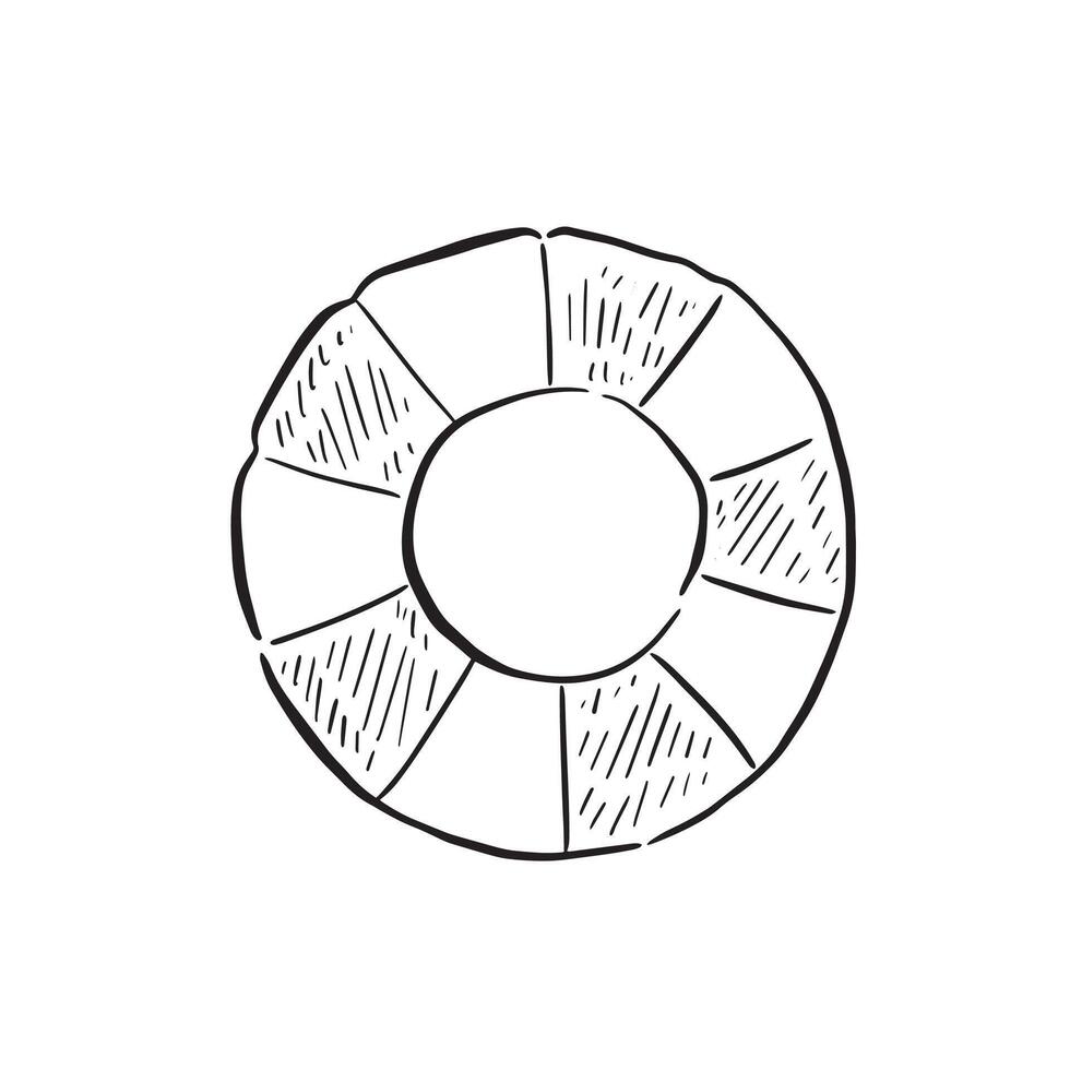 A line drawn sketch of a rubber ring in black and white vector