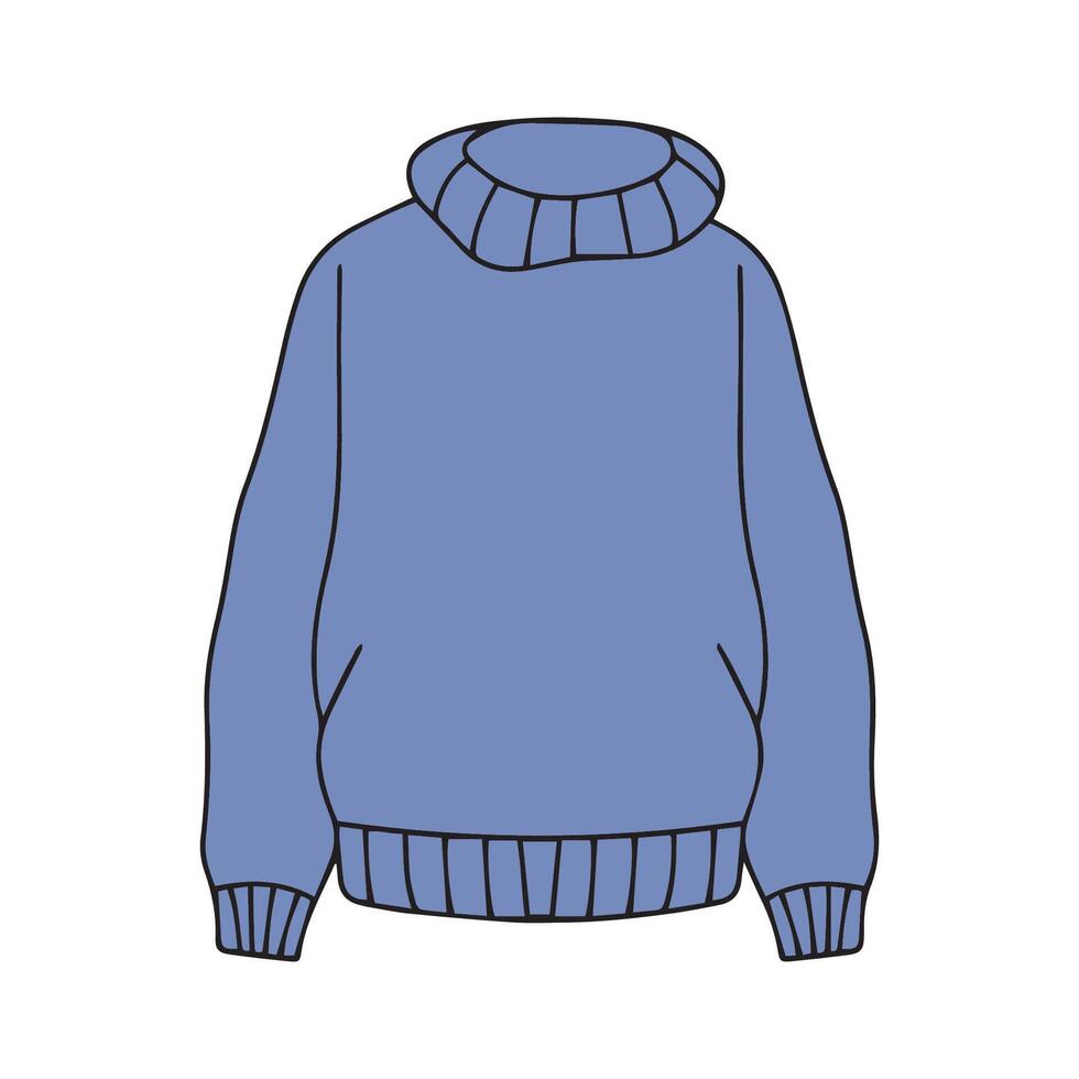 Knitted sweater in hand drawn doodle style. Cozy pullover. Winter fashion jumper icon. illustration vector