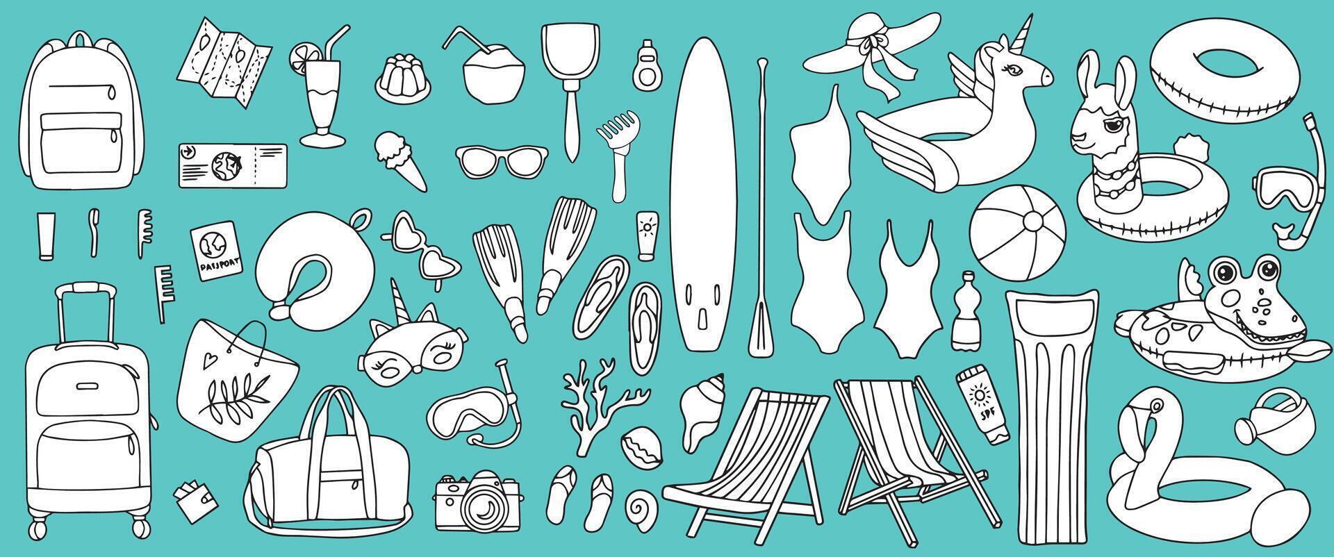 Hand drawn set of summer holiday elements, vector