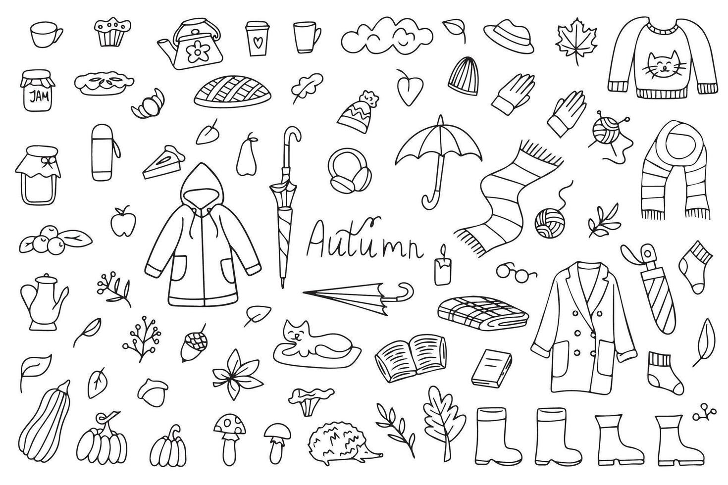 Autumn icons set. Fall season elements perfect for scrapbook, card, poster, invitation, sticker kit. vector