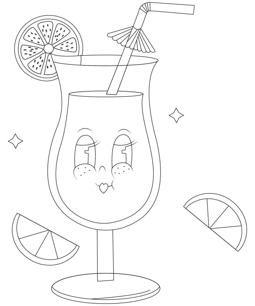 Unique and Funny Cocktail coloring page for kids and adults. cocktail coloring book page for children vector