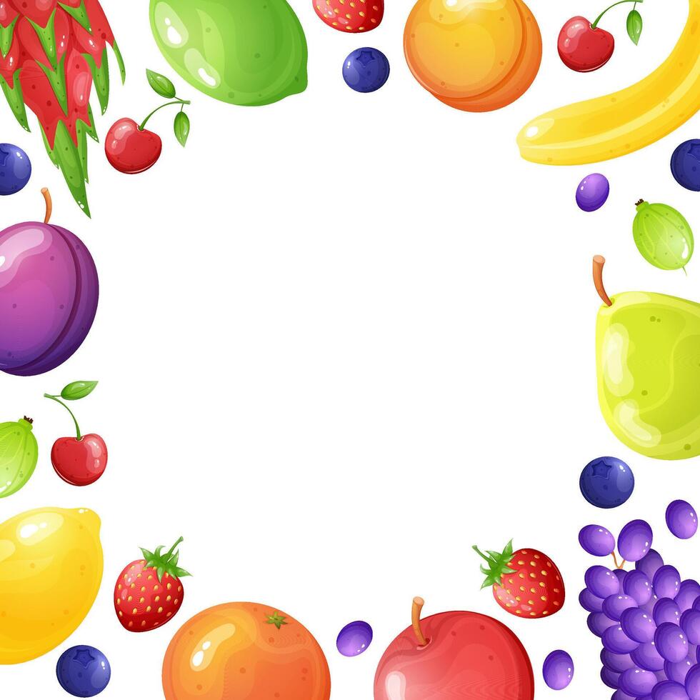 fruits and berries cartoon frame. Summer poster, banner card, concept vector