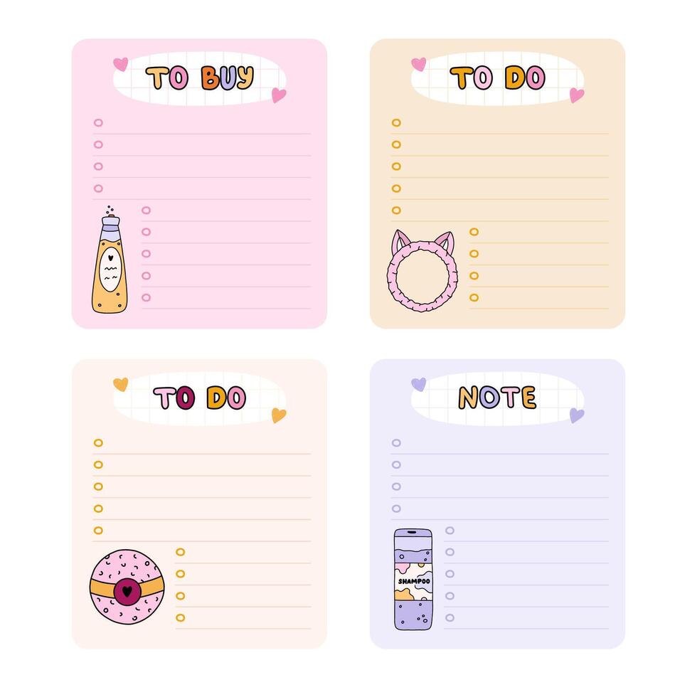 Cute hand drawn notebook template for to do list and notes with spa, hygiene, bath cartoon illustrations. Printable editable diary note elements for weekly planner, bullet journal, school schedule. vector