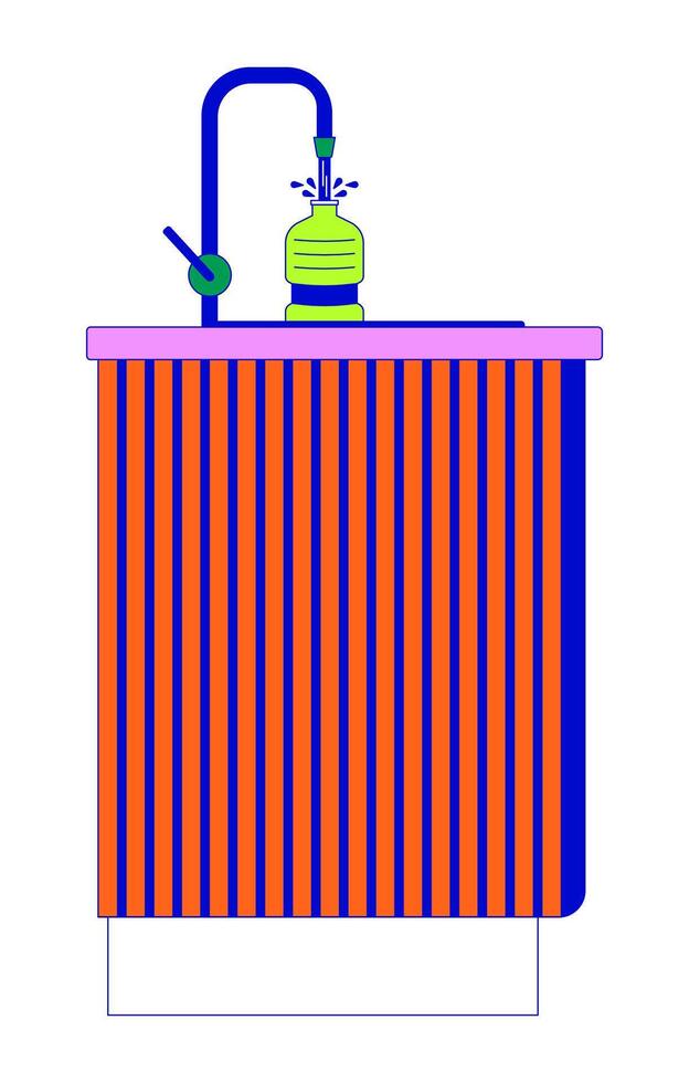 Filling bottle with water in kitchen sink 2D linear cartoon object. Reusable container for drinks isolated line element white background. Pouring water from tap color flat spot illustration vector