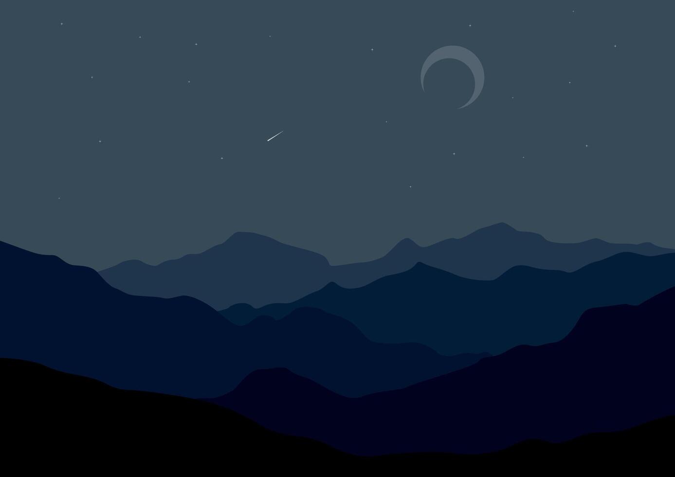 Landscape with mountains in night. illustration in flat style. vector