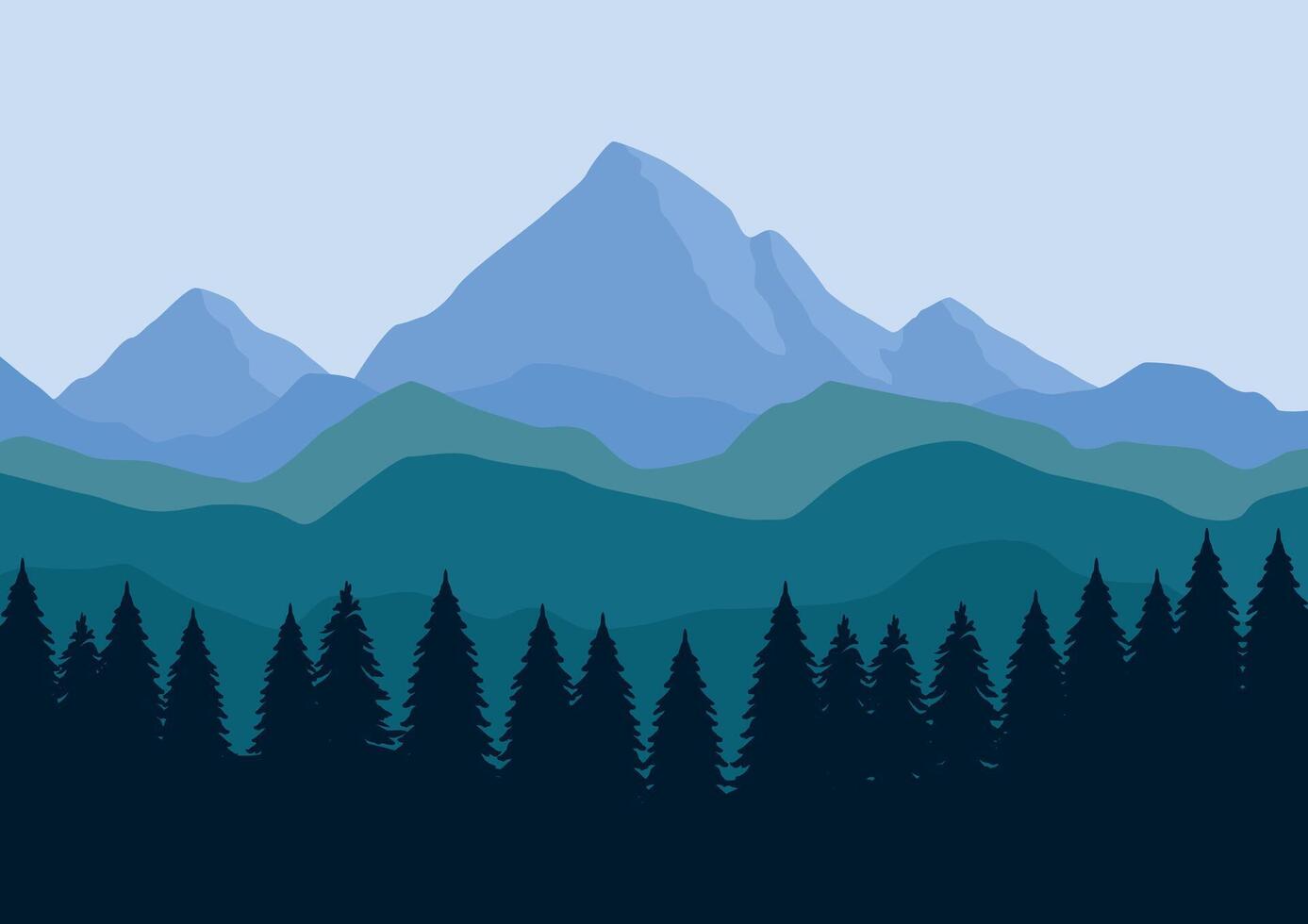 landscape mountains and pine forest illustration in flat design for background. vector