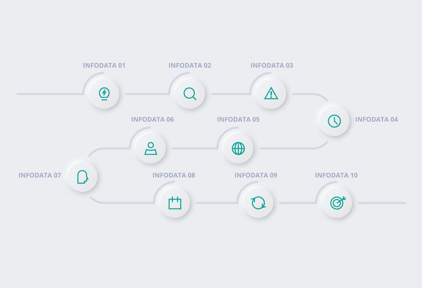 Neumorphic flowchart infographic. Creative concept for infographic with 10 steps, options, parts or processes. Template for diagram, graph, presentation and chart. vector