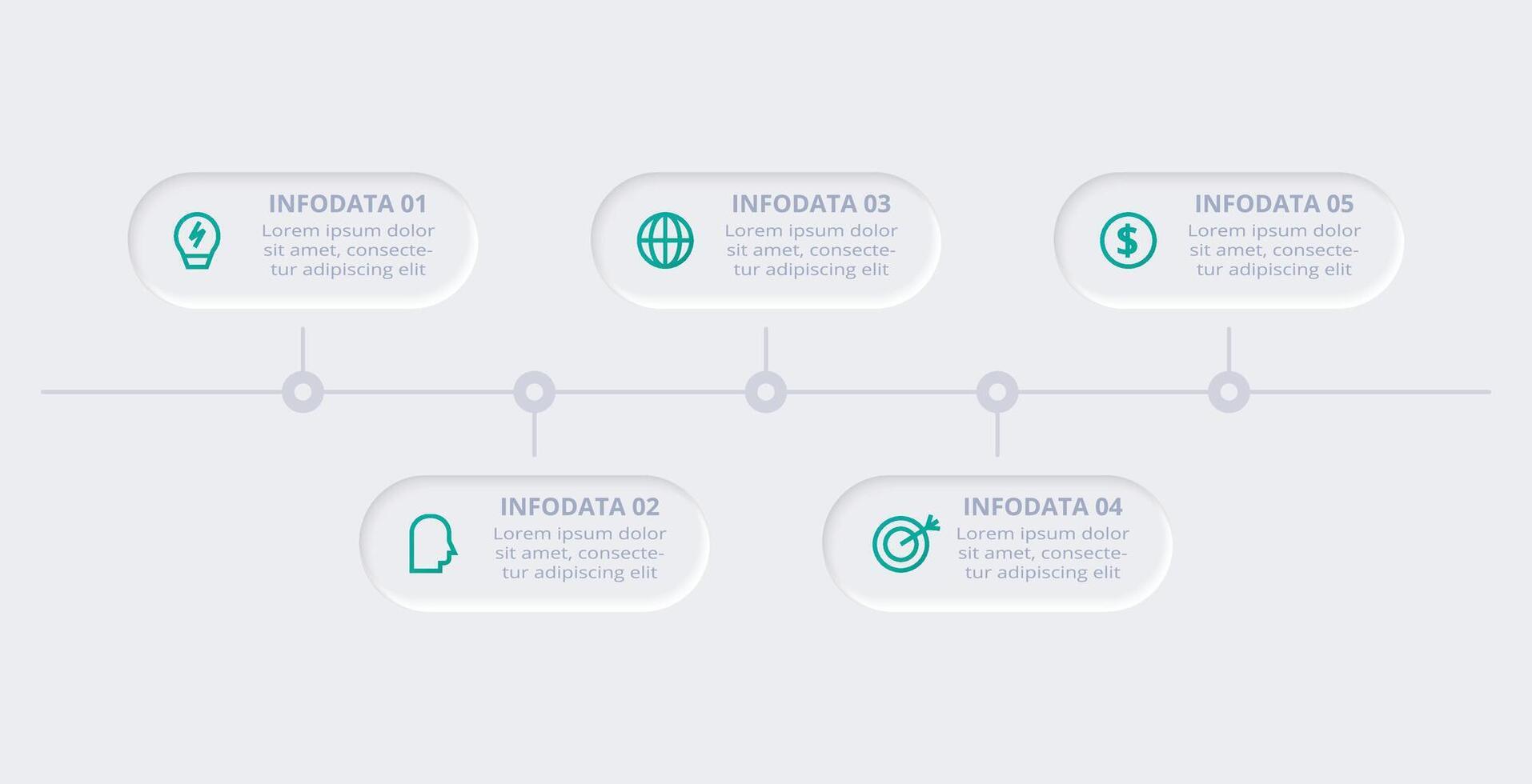Neumorphic flowchart infographic. Creative concept for infographic with 5 steps, options, parts or processes. Template for diagram, graph, presentation and chart. vector