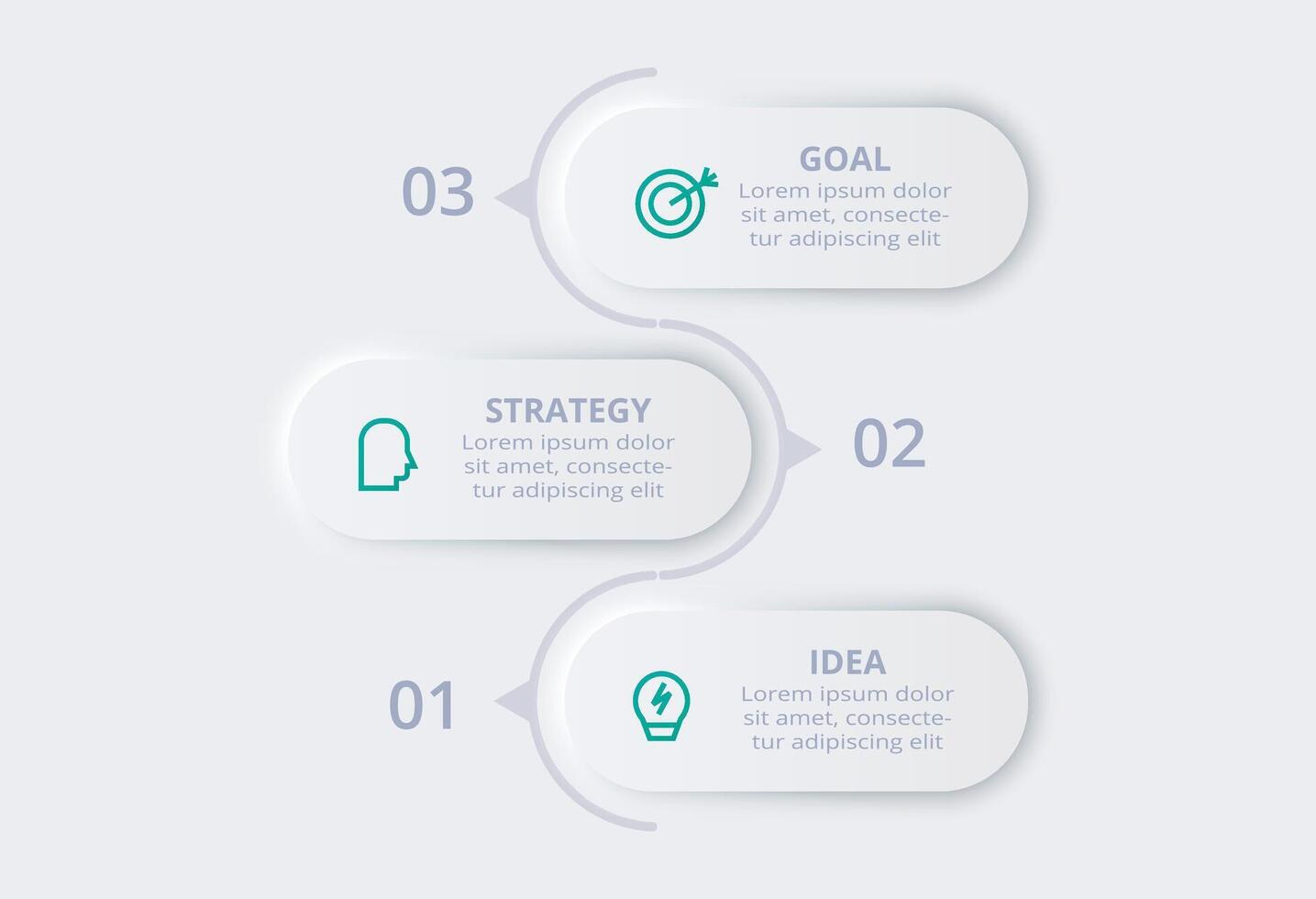 Neumorphic flowchart infographic. Creative concept for infographic with 3 steps, options, parts or processes. Template for diagram, graph, presentation and chart. vector