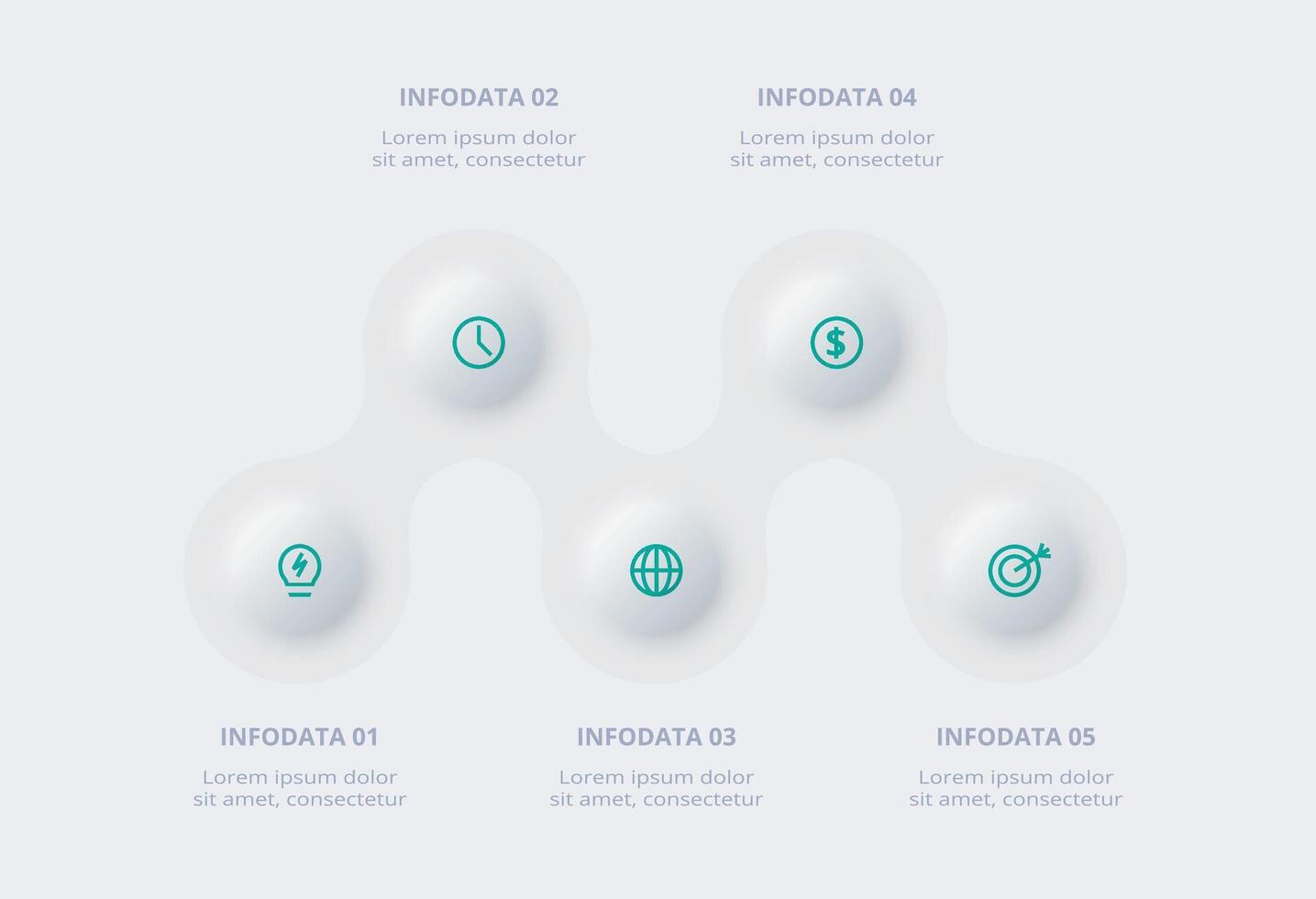Neumorphic flowchart infographic. Creative concept for infographic with 5 steps, options, parts or processes. Template for diagram, graph, presentation and chart. vector