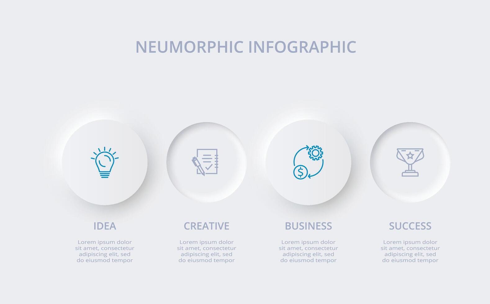 Neumorphic flowchart infographic. Creative concept for infographic with 4 steps, options, parts or processes. Template for diagram, graph, presentation and chart. vector