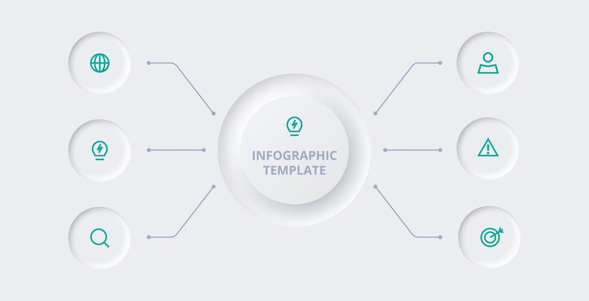 Neumorphic flowchart infographic. Creative concept for infographic with 6 steps, options, parts or processes. Template for diagram, graph, presentation and chart. vector