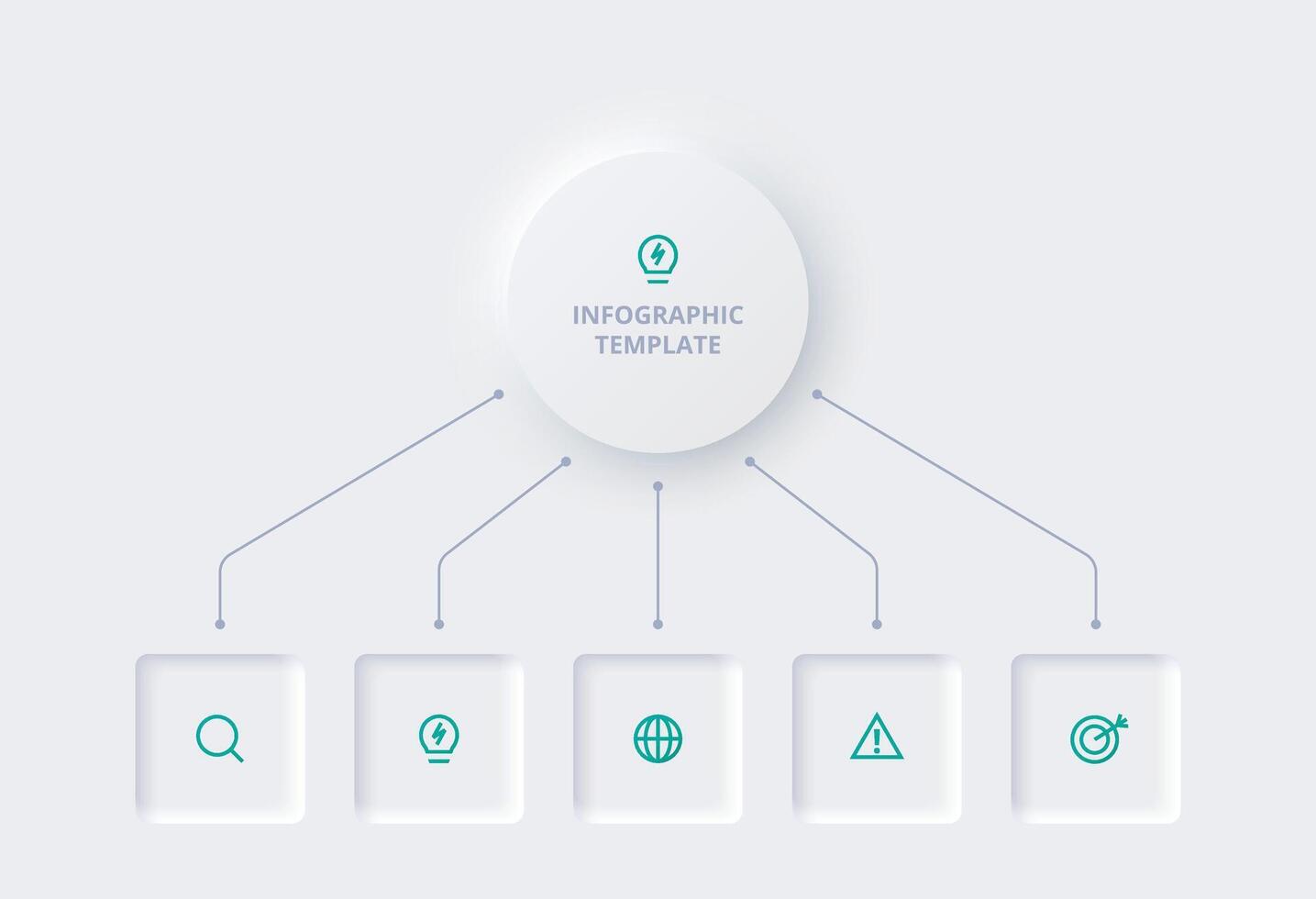 Neumorphic flowchart infographic. Creative concept for infographic with 5 steps, options, parts or processes. Template for diagram, graph, presentation and chart. vector